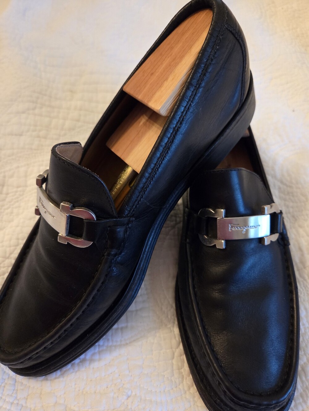 Men's Vintage Farragamo Black Leather Loafers 9D